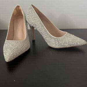 Crystal-Embellished Silver Pointed-Toe Stiletto Heels